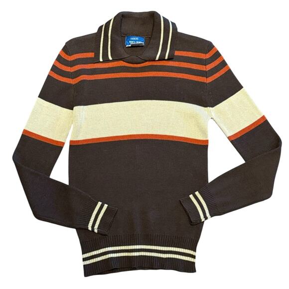 Vintage Macys Men’s Store Medium Brown, Rust & Cream Long Sleeve Sweater - Picture 2 of 6